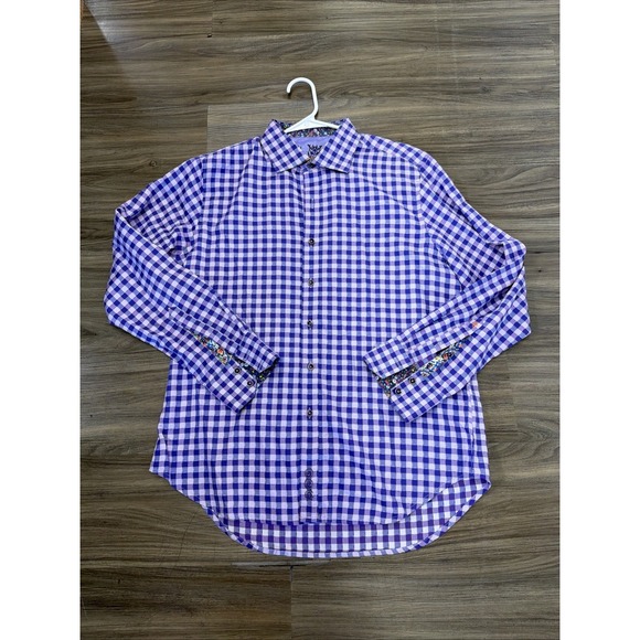 Robert Graham Other - Robert Graham Mens L Purple Gingham Flip Cuff Embroidered Button Up